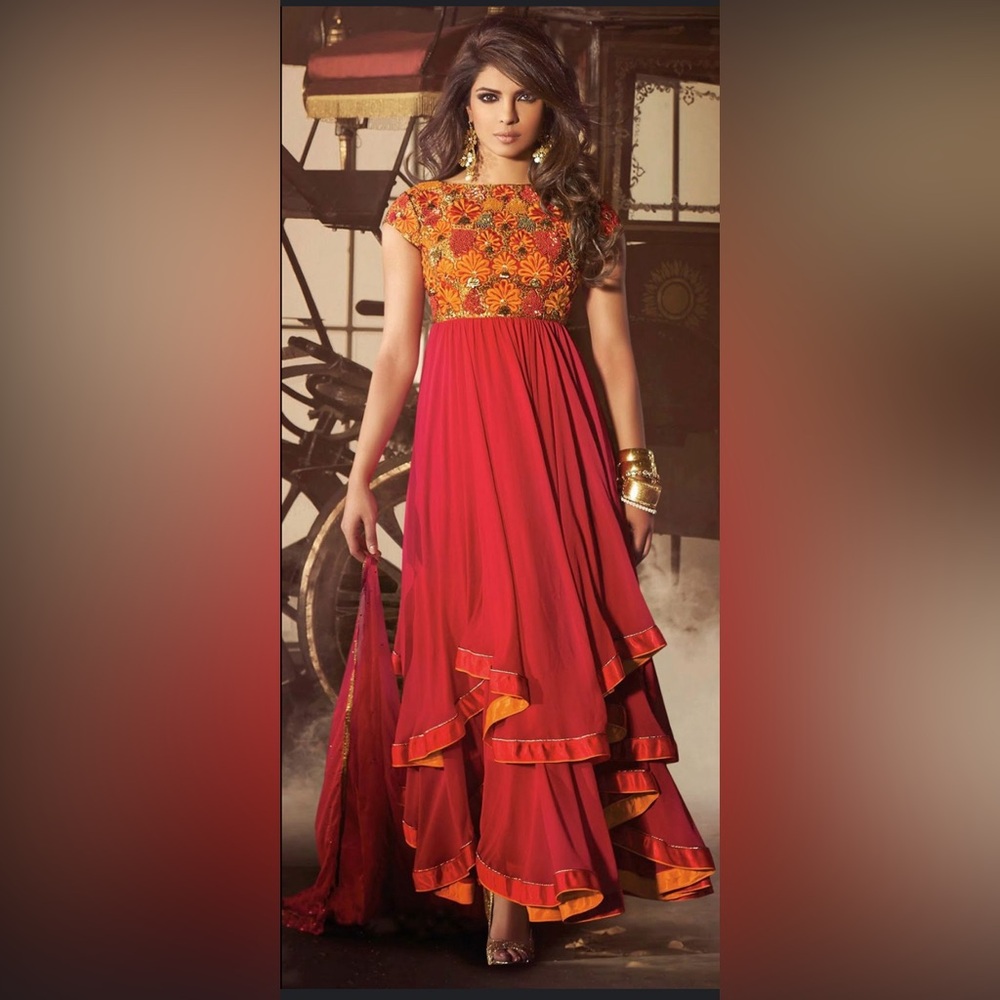 Brand new beautiful red and orange Anarkali by Heroine.